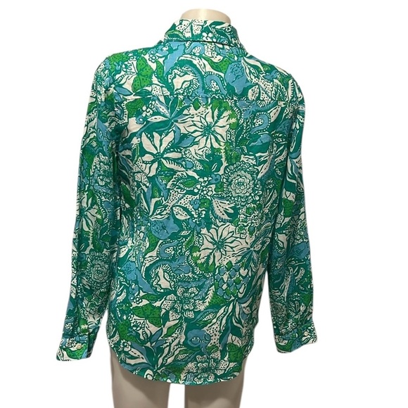 Lilly Pulitzer sea view linen button down shirt in botanical green safari M - Picture 3 of 12